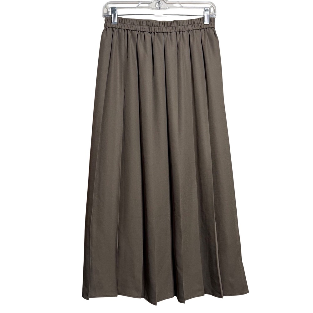 Uniqlo Pleated Maxi Skirt Brown Taupe Elastic Waist Longline 221-443508 Small